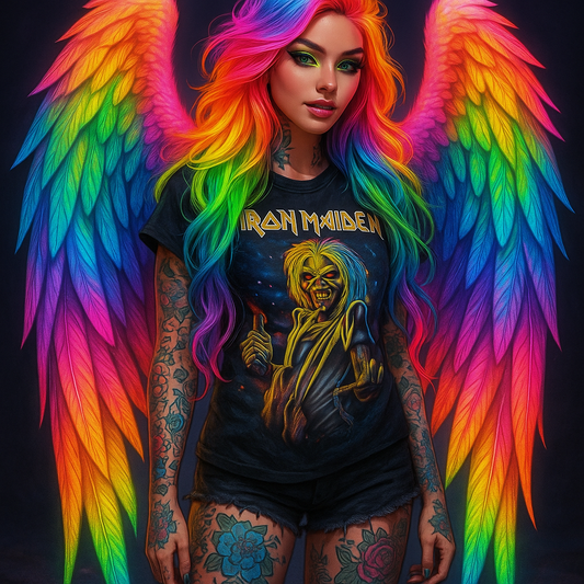 Neon Angel AI Art Print | Fantasy Digital Wall Art
